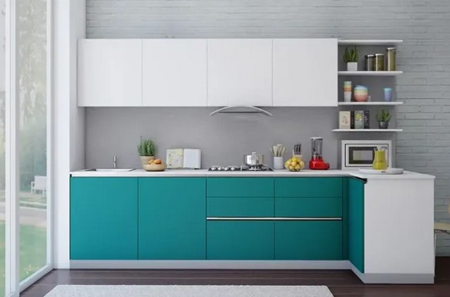 Desain Dapur Minimalis warna tosca
